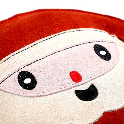 Close-up of a cartoonish face design on a red background