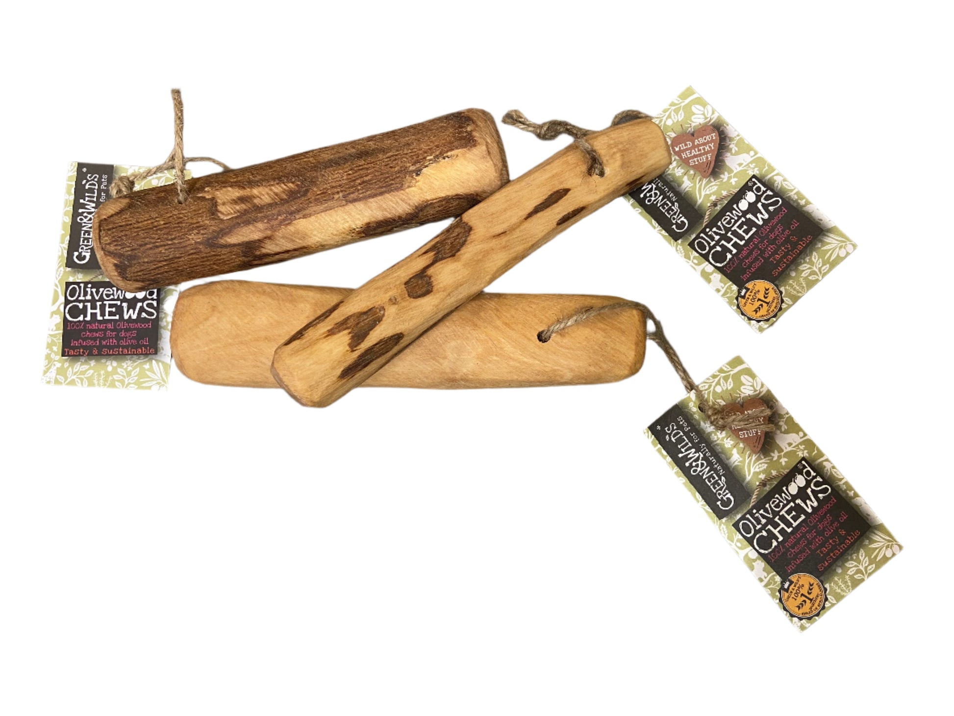 Green and Wilds Olive wood dog chews