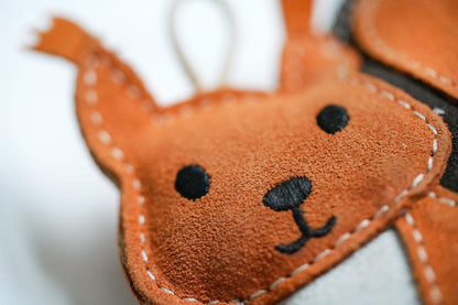 close up of suede squirrel dog toy