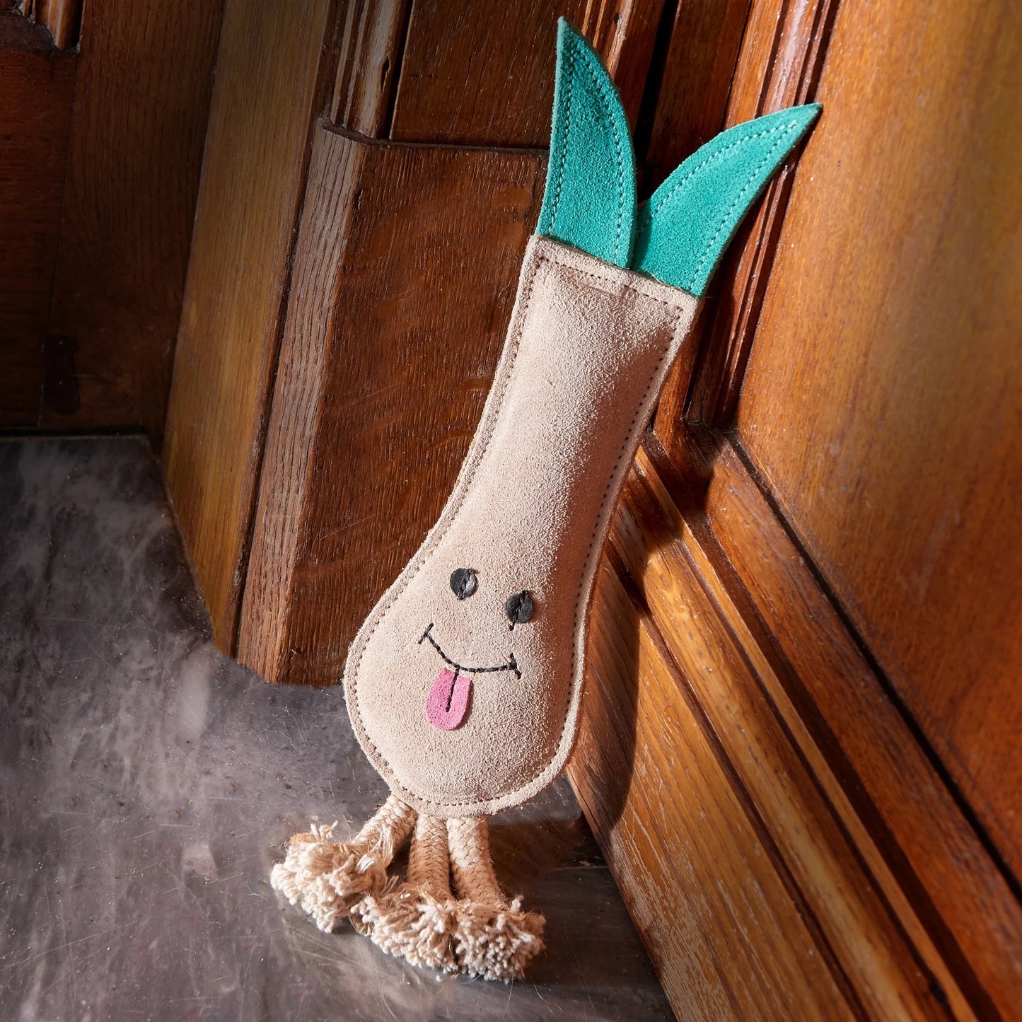 lenny the leek by a door
