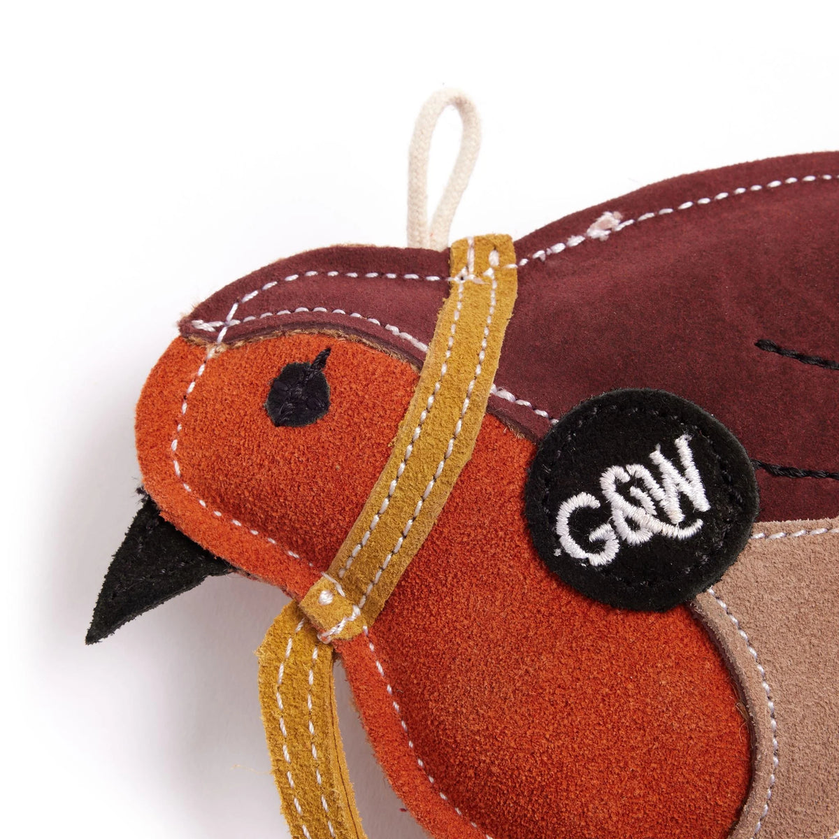 close up of face of robin eco dog toy