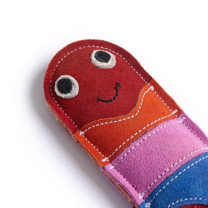 close up of sami the sock ecofriendly dog toy
