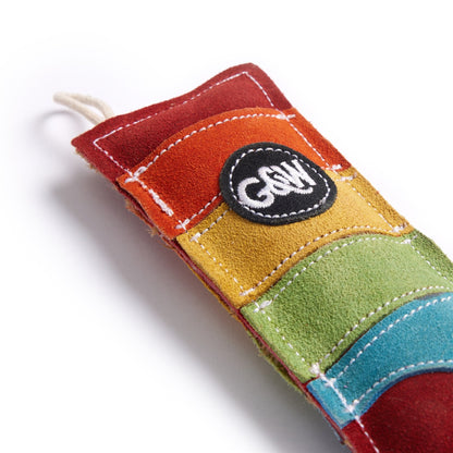 close up of sami the sock eco friendly dog toy