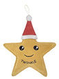Star-shaped dog toy with a red Santa hat and 'Twinkle' text on a white background