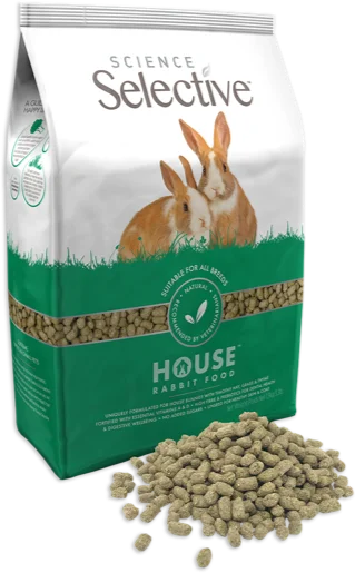 Science selective house rabbit food bag with a pile of loose food